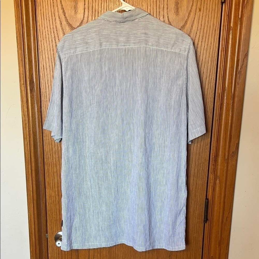 AQUASCUTUM Linen Cotton Button Down Shirt Mens Large Blue White Micro Stripes - Picture 8 of 16